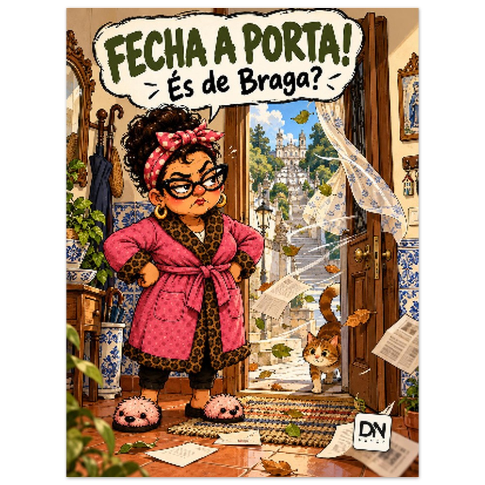 Poster “Fecha a Porta! És de Braga?” com a Dona Nica, DN Humor, vista 3