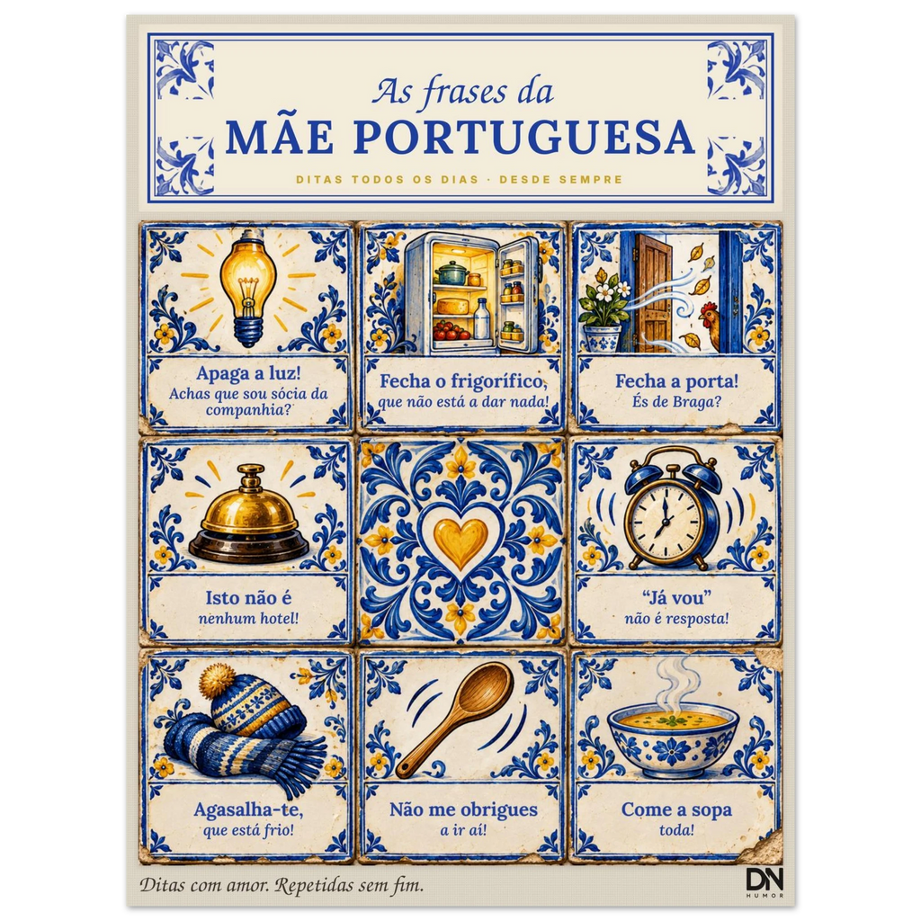 Poster “As Frases da Mãe Portuguesa” com azulejos ilustrados, DN Humor, vista 2