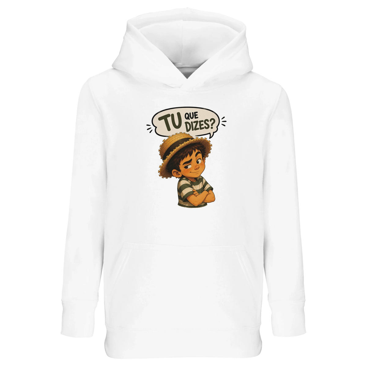 Hoodie infantil “Tu Que Dizes?” com o Reguila de braços cruzados, DN Humor, imagem principal